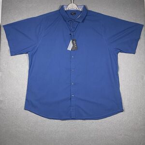 GALAXY BY HARVIC Shirt Mens 5XL Navy Blue Solid Short Sleeve Button Up Slim Fit